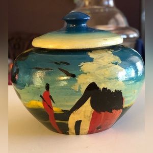 Vintage hand painted wooden trinket bowl